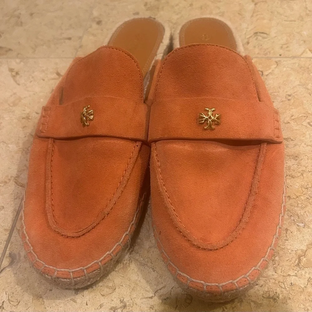 Tory Burch Orange Suede Seaside Espadrille Mule (#87637) Size 10 w/ Dust Bag